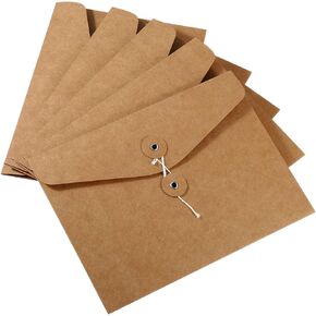 YOKIVE 10 Pack String Envelope File Folder, String Tie Closure Paper Pocket Folders | Letter Size Bills Files Organizer for Office(Brown, A5)