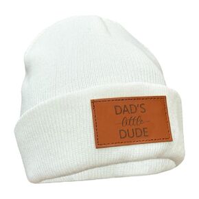 Elegant 'DAD's Little DUDE' Infant Hat - Sophisticated Baby Beanie with Unique Engraving - Ideal for Newborns, Toddlers - White, Black, Grey - Sizes 0-6M to 3-10Y