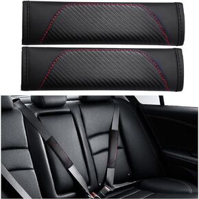 Ziciner 2 PCS Car Seat Belt Cover, Soft Carbon Fiber Leather Safety Belt Shoulder Strap Pads, Breathable Harness Pad Helps Protect Your Neck & Shoulders Universal for Car, Truck, SUV (Black)