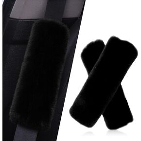QODOLSI Pack-2 Car Seat Belt Pads, Fluffy Shoulder Pads, Self-Adhesive Auto Protective Pads, Soft Faux Rabbit Plush Pads, Backpack Strap Cover, Universal for Most Cars, Trucks, SUVs (Purple)