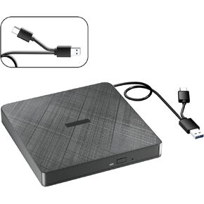 External CD Drive, USB 3.0 & Type-C Portable CD DVD Burner +/-RW DVD Player for Laptop, External CD/DVD Drive for Laptop, Desktop, PC, CD Drive External USB Compatible with Windows 7/8/10/XP Linux OS