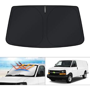 KUST Custom Fit Windshield Sun Shade for 1996-2024 Chevrolet Express Accessories Cargo Van Sunshade for Chevy Express Sun Visor Protector Foldable Blocks UV Rays Keep Your Car Cooler