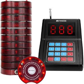 Retekess TD165 Pager System,Pagers for Restaurants,Cancel Call,Close Prompt Beep,10 Small Buzzers with Lanyard Hole for Restaurant, Store