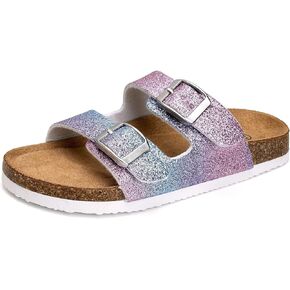 Torotto Kids Sandals Boys Girls Slide Summer Non-slip Cork Glitter Toddler Slippers with Adjustable Straps for Indoor & Outdoor