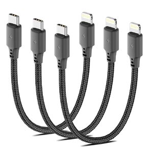 6 inch Short USB C to Lightning Cable, 3Pack [MFi Certified] Braided Type C to Lightning Cable PD Fast Charging 0.5FT USB C iPhone Charger Cord for iPhone 14/13/12/11Pro/X/XR/8/7/6s/Plus/SE/iPad
