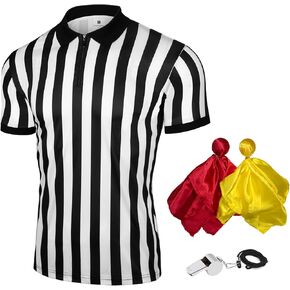 FitsT4 قميص الحكم الرجالي 4 قطع جيرسي الحكم الرسمي مع صافرة علم عقوبة أصفر وأحمر شريط أبيض وأسود in Kuwait