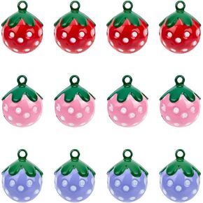 GORGECRAFT 12Pcs Strawberry Bell Mini Pink Strawberry Shape Copper Jingle Bells Baking Painted Brass Bell Pendants Strawberry Charms for Jewelry Making Crafts Festival Party Pet's Necklace