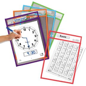 EAI Education SmartPAL Dry Erase Sleeves | Unique Top and Side Opening Pockets with Nameplate for Students, Assorted Colors, 10 x 14 in (10-Pack)