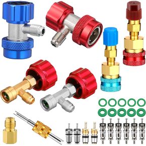 Tandefio 28 Pcs Air Conditioning R134a Adapters Kit R134a Quick Couplers Fitting Adapter with Valve Core and Remover for Air Conditioner Refrigerant System