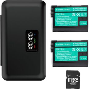 Palogreen 2 Pack EN-EL15 بطاريات بديلة 2500 مللي أمبير مع شاحن USB سريع، مجموعة شاحن مزدوج LCD ذكية لبطارية كاميرا Nikon Z5، Z6، Z6 II، Z7، Z7II D780، D850، D7500، D500، D600