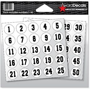 Number Stickers for Helmets Black on White (Football, Baseball, Softball, Hockey, Lacrosse, Etc.) 1-50 The Original Award Decals Premium 20mil ThickHelmet Decals M ade in The USA Since 1976
