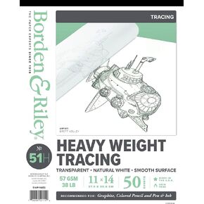 Borden & Riley 11" x 14" #51H Monroe Triple T Parchment Tracing/Heavy Paper Pad, 38 lb., 50 White Sheets, 1 Pad Each
