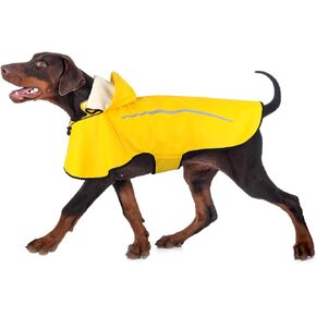 Dog Raincoat, Waterproof Raincoat with Removable Hoodie, Dog Rain Coats Windproof Snowproof, Dog Rain Jacket with Reflective Strip/Adjustable Drawstring/Leash Hole for Dog Walking (Yellow, Large)