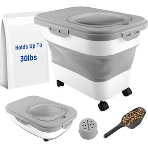 QLoztyse Collapsible Dog Food Storage Container 30 lbs Capacity with Spoon - Large Dry Pet Food Containers with Lids Airtight and Wheels Cat Bin