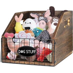 VOOTTOU Dog Toy Bin, Wood Dog Toy Basket with Handle, Large Dog Toy Box for Toy Chest, Dog Toy Storage Dog Stuff Organizer Dog Toy Storage Basket Bin for Puppy Leash, Blanket Food, Accessories, Gift
