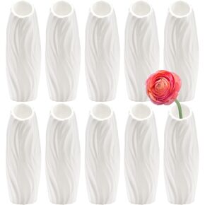 SOUJOY 10 Pack Plastic Composite Flower Vase, Unbreakable Floral Vase Home Decor Centerpieces, White Tall Conic Bud Vase for Wedding Decor, Living Room, Arranging Bouquets