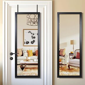 PexFix Door Mirror Full Length 51"x18" Over The Door Rectangle Sleek Black Frame Space Saving Floor Mirror Dressing Hanging Wall Mounted Mirror
