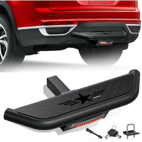 YZONA Tow Hitch Step Trailer for 2 Inch Receiver, with Brake Light & Pin Lock & U-Bolts Stabilize, Compatible with Pickups Trucks Vans SUVs ATVs, Towing Bumper Guard Protector Rear bar (Carbon Steel)