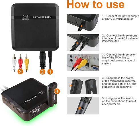 KS10 32G Mini SD Card Karaoke Machine Player with 1 UHF Mic, Support Music and Video Playback, 21,000+ English and OPM Songs for TV, Home Theater System, Kids and Adults in Kuwait