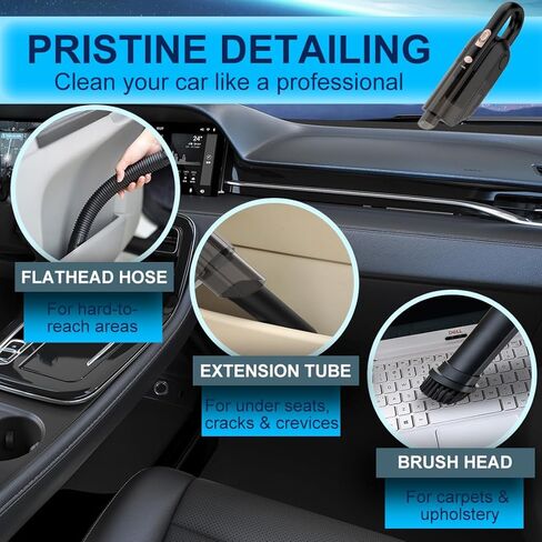 مكنسة كهربائية للسيارة JUSTTOP، مكنسة كهربائية صغيرة محمولة بقوة 12 فولت، سلك طاقة بطول 16.4 قدم وحزمة ملحقات تفصيلية، ملحقات السيارة للرجال والنساء، طقم تنظيف للسفر في العربة، أساسيات السيارة in Kuwait