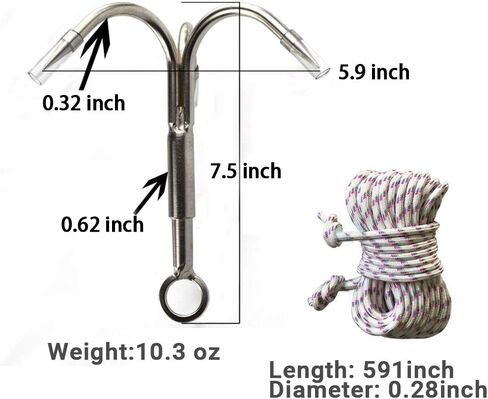 Yiliaw Stainless Steel Outdoor Grappling Hook with 50FT Rope/Climbing Claw/Gravity Hook/Flying Tigers/Aquatic Anchor Hook for Your Outdoor Life,Hiking,Tree Limb Removal in Saudi Arabia