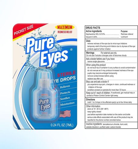 | Red Eyes Drops Redness Relief | Lubricating Eye Drops for Dry Eyes | Irritated Eyes Relief | Moisturizing Eye Drops | Travel Size 0.24 fl oz (7ml) | Pack of 3 | Made in USA in Saudi Arabia