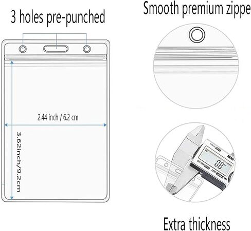 10 Pcs Extra Thick Badge Holder for Lanyard -Vertical Clear ID Card Holder with Waterproof Resealable Zip - Name Tag Holder for Nurses, Office and School in Saudi Arabia