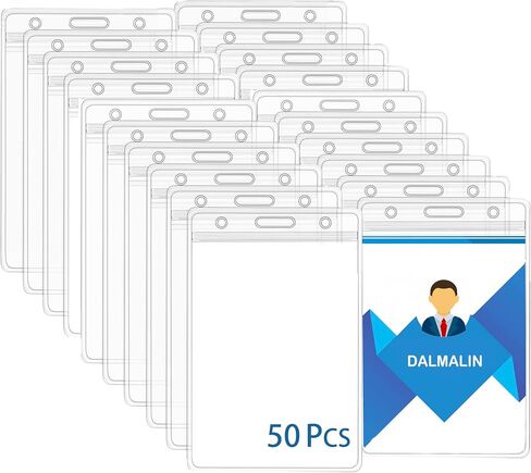 10 Pcs Extra Thick Badge Holder for Lanyard -Vertical Clear ID Card Holder with Waterproof Resealable Zip - Name Tag Holder for Nurses, Office and School in Saudi Arabia