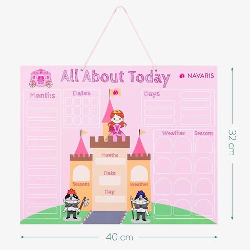 Navaris Kids Magnetic Calendar Board - My First Calendar Daily Magnet Stickers Wall Chart with Seasons, Weather, Months for Children - Pink Princess in Saudi Arabia