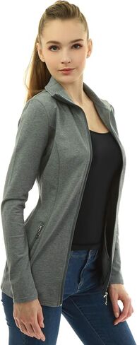AmélieBoutik Women Cotton Blend Turtleneck Collar Pockets Long Sleeve Full Zip Hip Length Jacket in Saudi Arabia