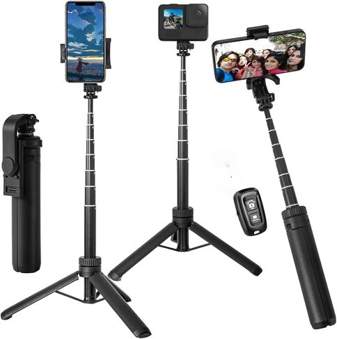 Selfie Stick Tripod,50" Portable Aluminum Phone Tripod Stand with Wireless Remote Shutter,Lightweight,Extendable Small Tripod for iPhone/Samsung/Huawei/Gopro and Cameras. in Saudi Arabia