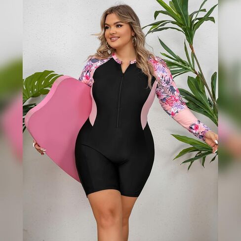 FYMNSI Women Plus Size Zipper Rash Guard Sun Protection Surf Rashguard Boyleg One Piece Sport Swimsuit Padded Bathing Suit in Saudi Arabia