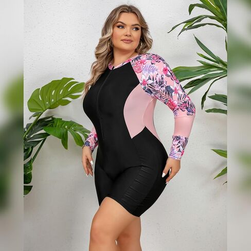 FYMNSI Women Plus Size Zipper Rash Guard Sun Protection Surf Rashguard Boyleg One Piece Sport Swimsuit Padded Bathing Suit in Saudi Arabia