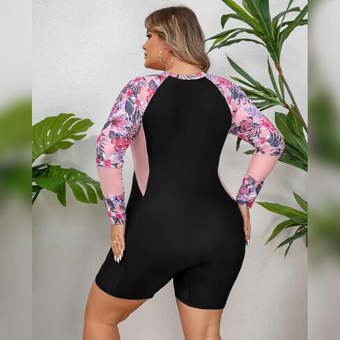 FYMNSI Women Plus Size Zipper Rash Guard Sun Protection Surf Rashguard Boyleg One Piece Sport Swimsuit Padded Bathing Suit in Saudi Arabia