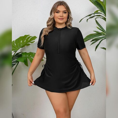FYMNSI Women Plus Size Zipper Rash Guard Sun Protection Surf Rashguard Boyleg One Piece Sport Swimsuit Padded Bathing Suit in Saudi Arabia