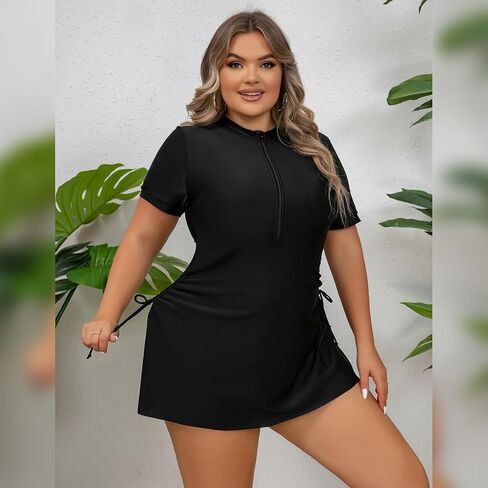 FYMNSI Women Plus Size Zipper Rash Guard Sun Protection Surf Rashguard Boyleg One Piece Sport Swimsuit Padded Bathing Suit in Saudi Arabia