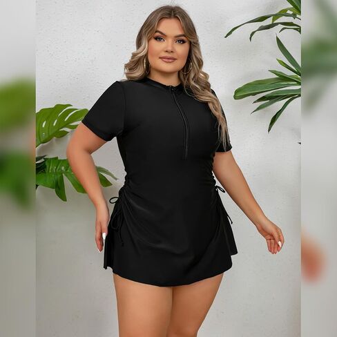 FYMNSI Women Plus Size Zipper Rash Guard Sun Protection Surf Rashguard Boyleg One Piece Sport Swimsuit Padded Bathing Suit in Saudi Arabia