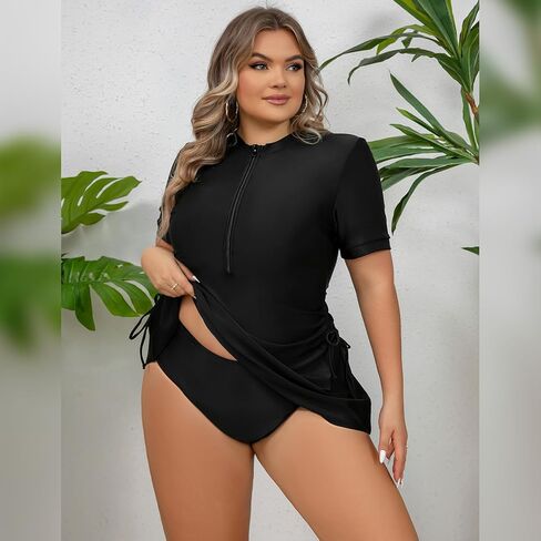 FYMNSI Women Plus Size Zipper Rash Guard Sun Protection Surf Rashguard Boyleg One Piece Sport Swimsuit Padded Bathing Suit in Saudi Arabia