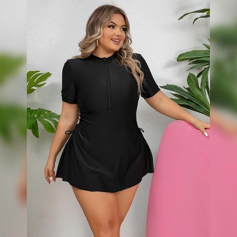 FYMNSI Women Plus Size Zipper Rash Guard Sun Protection Surf Rashguard Boyleg One Piece Sport Swimsuit Padded Bathing Suit in Saudi Arabia