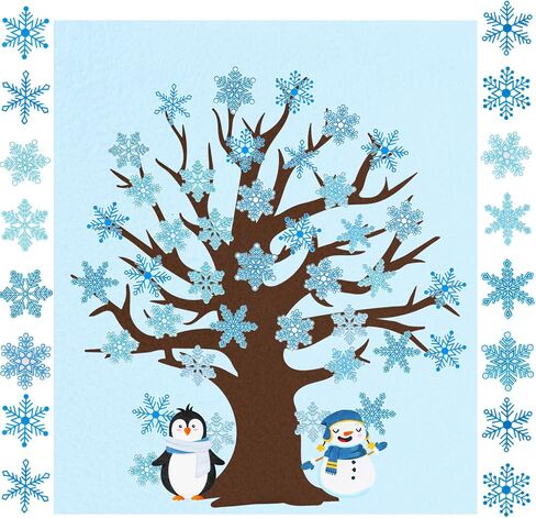 Whaline 76Pcs Winter Snowflake Tree Felt Craft Kit Christmas Snowman Penguin Ornaments Felt Bulletin Board for DIY Crafts Let It Snow Party Home Classroom Door Wall Decor in Saudi Arabia