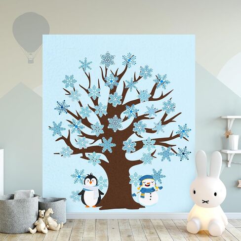 Whaline 76Pcs Winter Snowflake Tree Felt Craft Kit Christmas Snowman Penguin Ornaments Felt Bulletin Board for DIY Crafts Let It Snow Party Home Classroom Door Wall Decor in Saudi Arabia