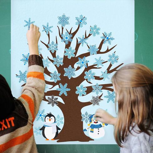 Whaline 76Pcs Winter Snowflake Tree Felt Craft Kit Christmas Snowman Penguin Ornaments Felt Bulletin Board for DIY Crafts Let It Snow Party Home Classroom Door Wall Decor in Saudi Arabia