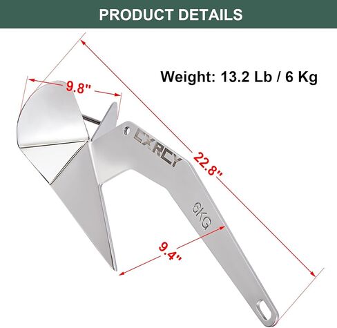 مرساة قارب CXRCY، مرساة قوية من الفولاذ المقاوم للصدأ مقاومة للتآكل 316، مرساة قارب على شكل جناح عالي التحمل للعائم، قوارب الصيد، القوارب الرياضية in Kuwait