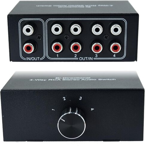 No External Power No Noise 4 Way 1 in 4 Out or 4 in 1 Out Audio Sound selector RCA Female Stereo 4 Channel Splitter switcher Box Switching in Saudi Arabia