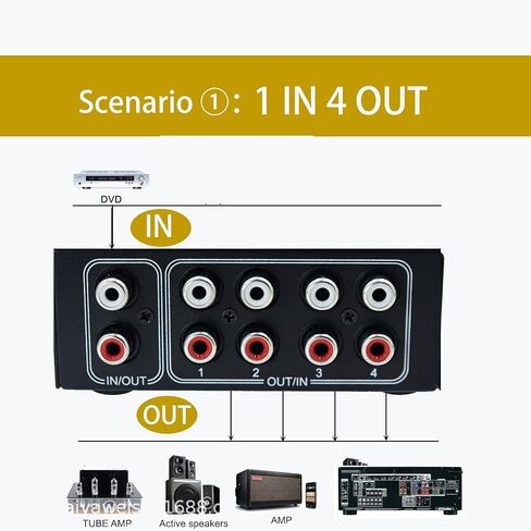 No External Power No Noise 4 Way 1 in 4 Out or 4 in 1 Out Audio Sound selector RCA Female Stereo 4 Channel Splitter switcher Box Switching in Saudi Arabia