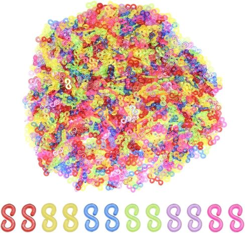 Hocansen S Clips Rubber Band 11mm Bracelet Loom Clips Plastic Connectors for DIY Bracelet Making-Refill Kit（Colorful/SG） in Kuwait