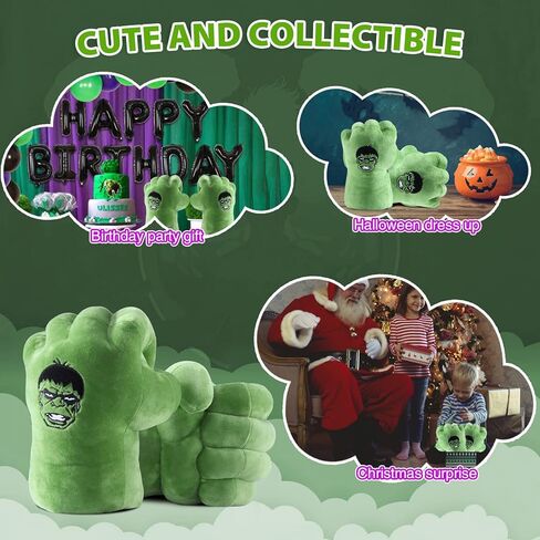 قفازات COOGOOV للأبطال الخارقين، قفازات هالك، قبضات هالك كبيرة ناعمة من القطيفة، ألعاب الأبطال الخارقين، هدية عيد ميلاد للأطفال الصغار بعمر 3 سنوات فما فوق (زوج واحد باللون الأخضر) in Kuwait