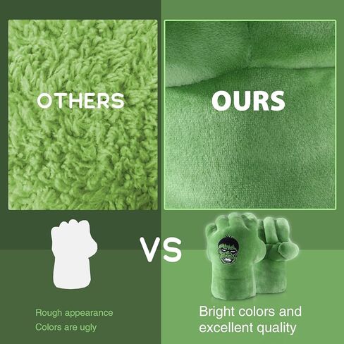 قفازات COOGOOV للأبطال الخارقين، قفازات هالك، قبضات هالك كبيرة ناعمة من القطيفة، ألعاب الأبطال الخارقين، هدية عيد ميلاد للأطفال الصغار بعمر 3 سنوات فما فوق (زوج واحد باللون الأخضر) in Kuwait