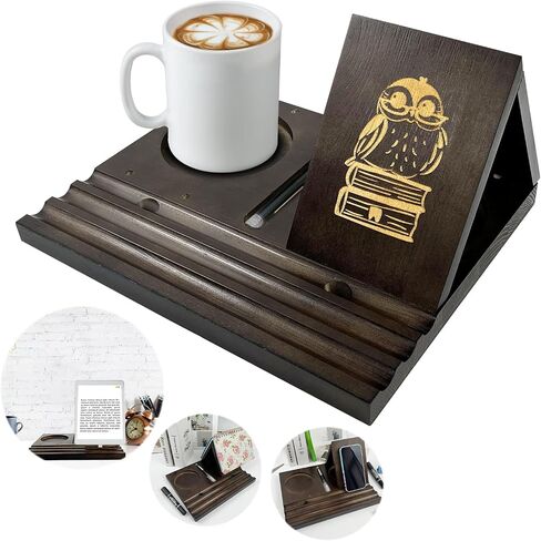 AIHSUMC Triangle Book Holder, Multi Functional Wooden Book Stand Small Book Rest with Pen Coffee Cup Mug Cell Phone E-Reader Tablet Holder Book Page Holder for Book Lover Home Decor（Wood Color） in Saudi Arabia