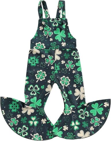 Toddler Infant Baby Girls Easter Jumpsuit Bunny Print Sleeveless Ribbed Bell Bottom Suspender Overalls Spring Outfits in Kuwait